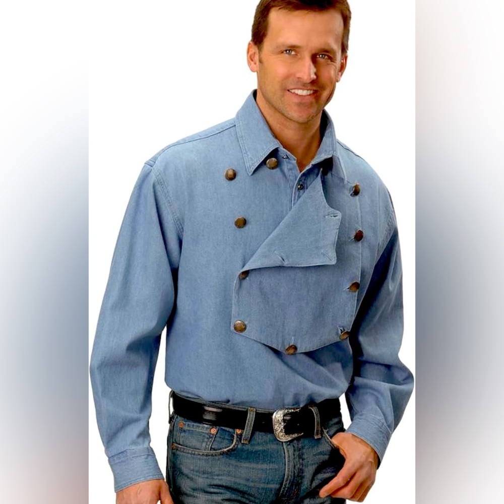 Skully Western Wear Denim Bib Shirt |  Size Small